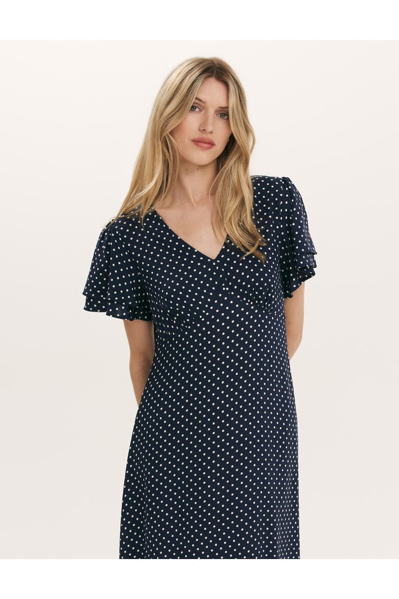 Saskia Polka Dot Midi Tea Dress, Alternate, color, Navy Spot
