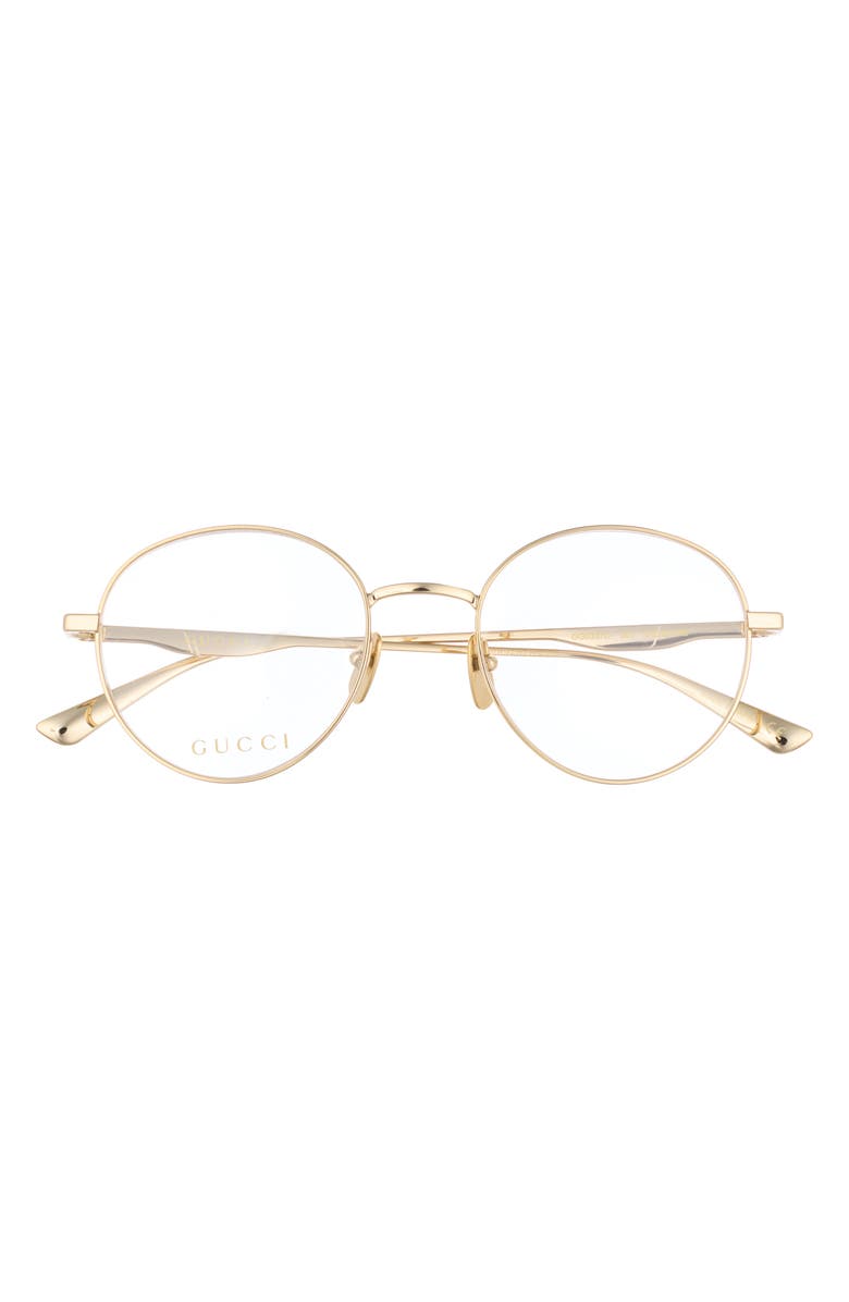 Gucci 51mm Round Metal Optical Frames, Main, color, Gold Gold Transparent