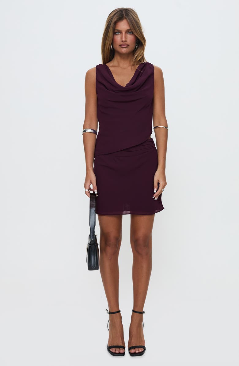 Princess Polly Perfect Illusion Cowl Neck Top & Miniskirt Set, Alternate, color, Purple