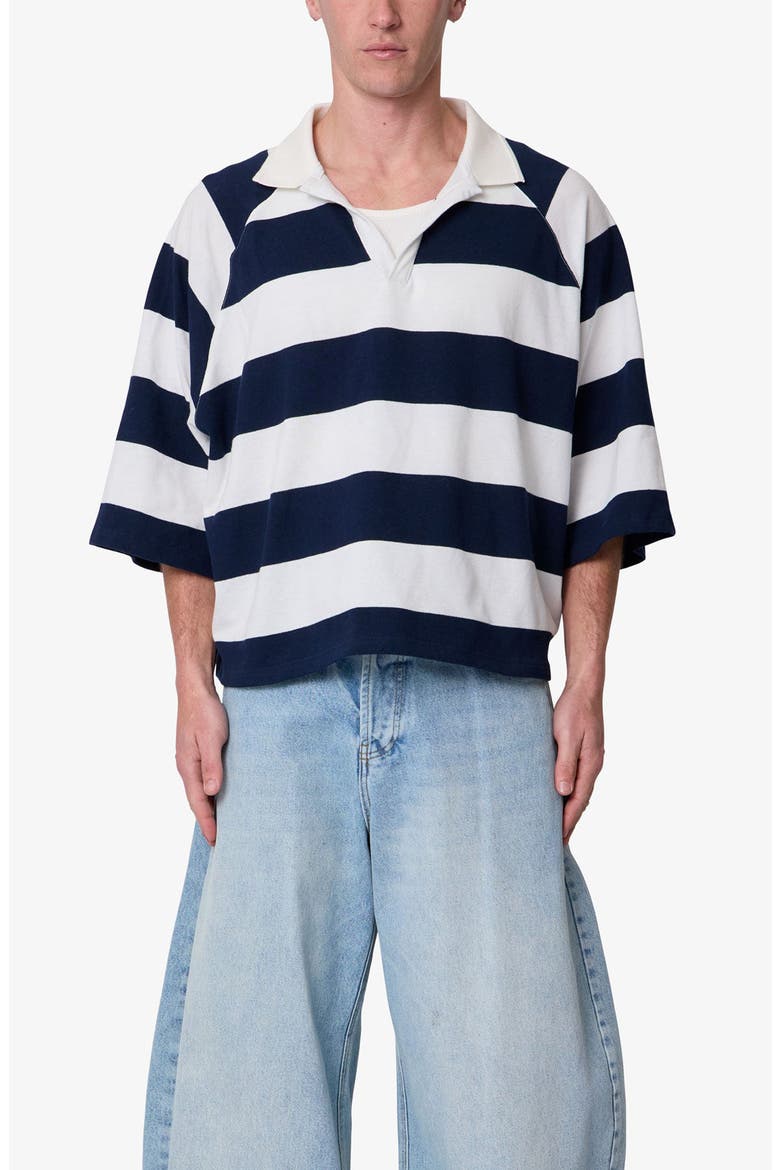 Wide Stripe Boxy Polo, Main, color, WHITE/ NAVY