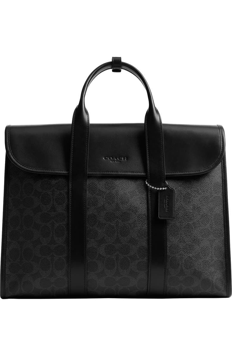 COACH Gotham Signature Coated Canvas & Leather Portfolio Messenger Bag, Main, color, Black Signature