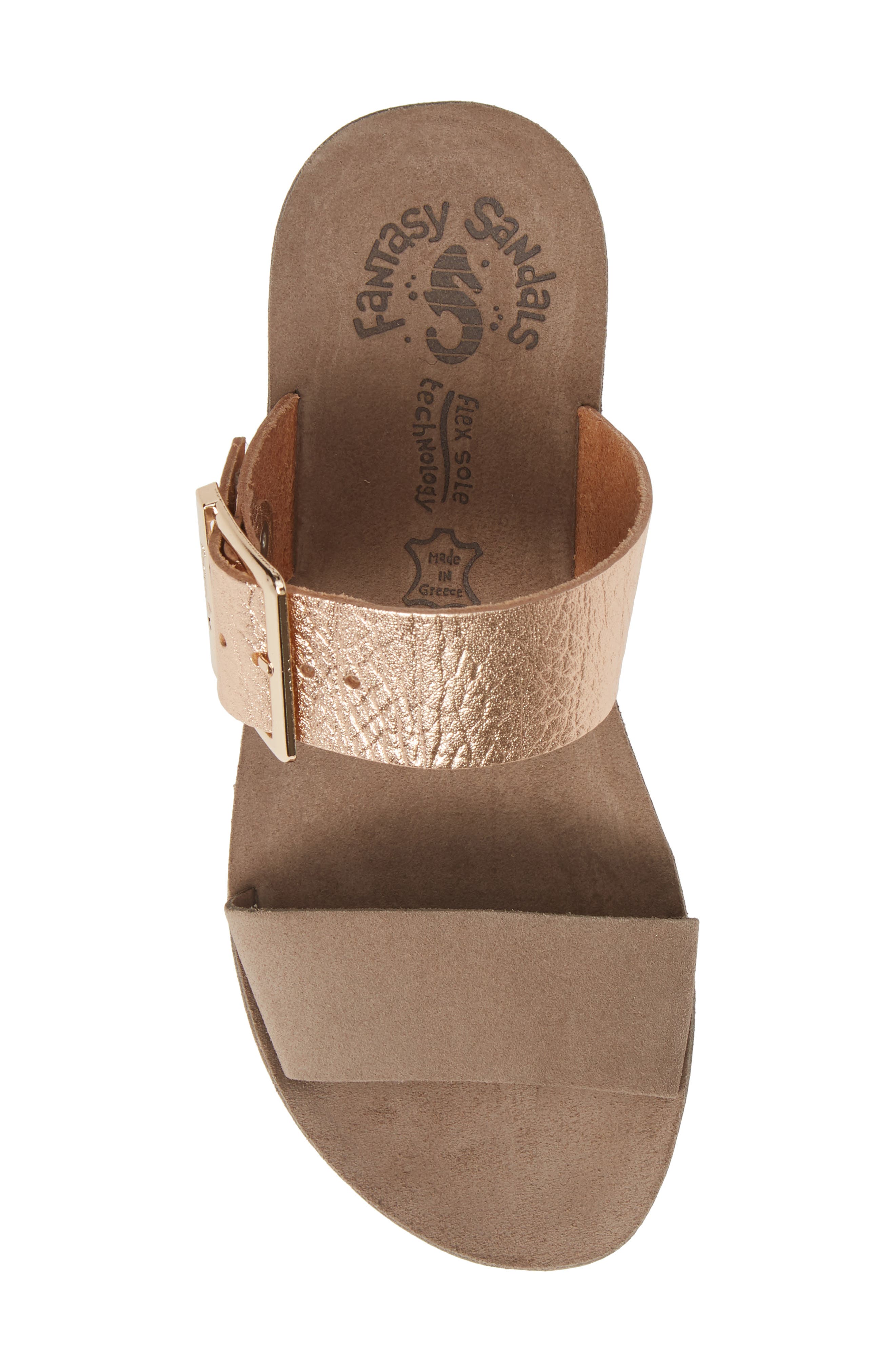 Artemis Wedge Slide Sandal, Alternate, color, COFFEE/ ROSE GOLD LEATHER