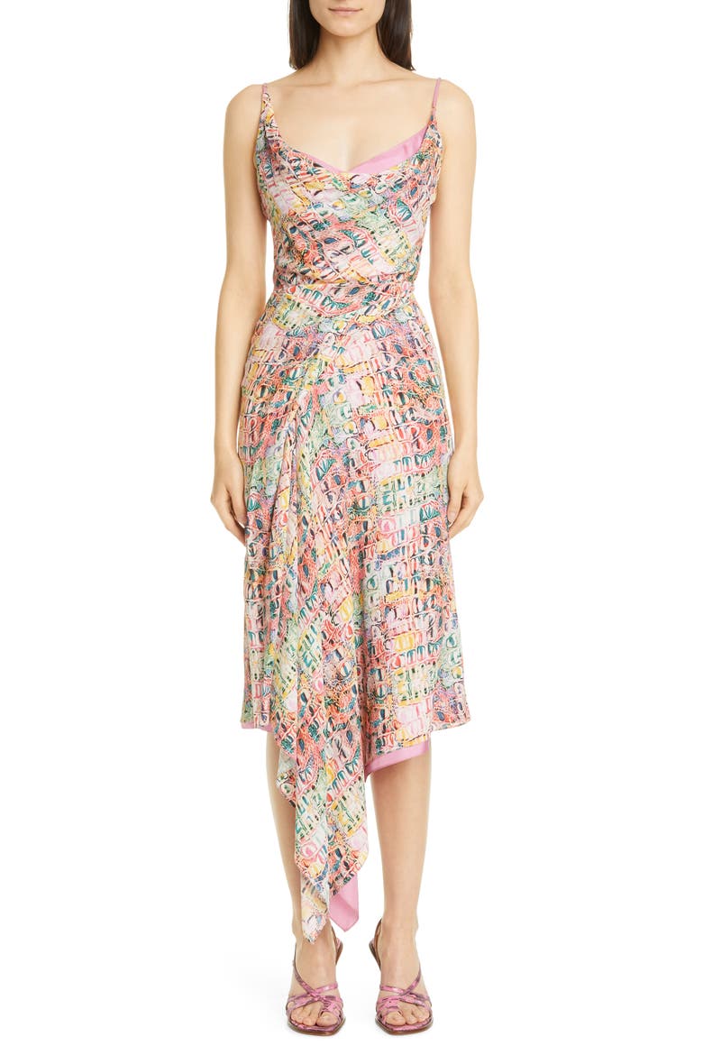 Drape Neck Print Crepe Slipdress, Main, color, CROCO PRINT