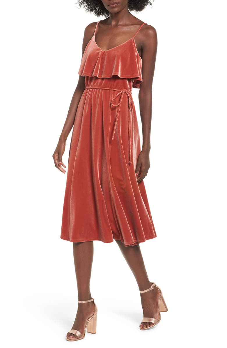 June & Hudson Velvet Midi Dress, Main, color, 