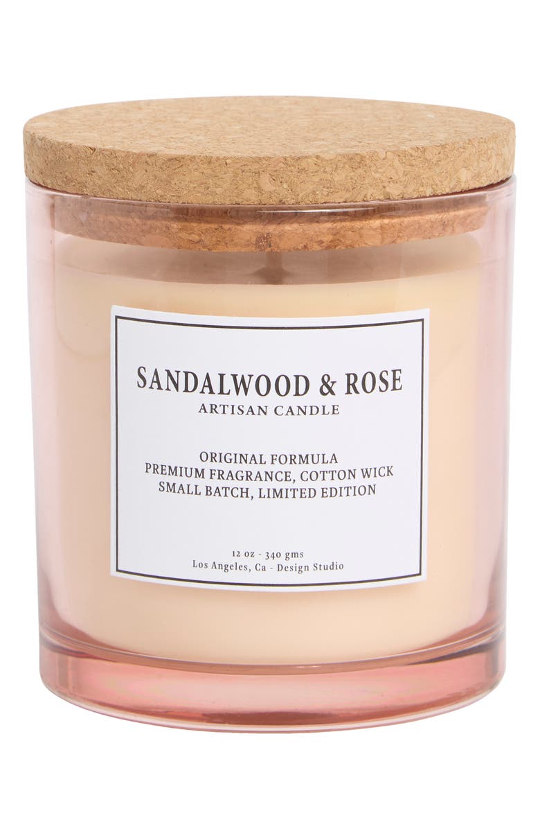 PORTOFINO CANDLES Sandalwood & Rose Glass Jar Candle, Main, color, Sandalwood Rose
