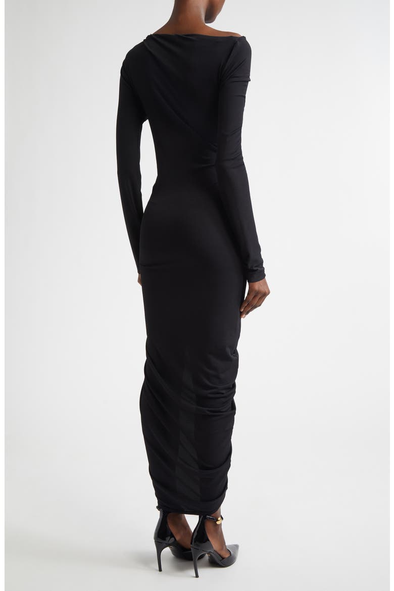 Ruched Long Sleeve Jersey Evening Dress, Alternate, color, NERO