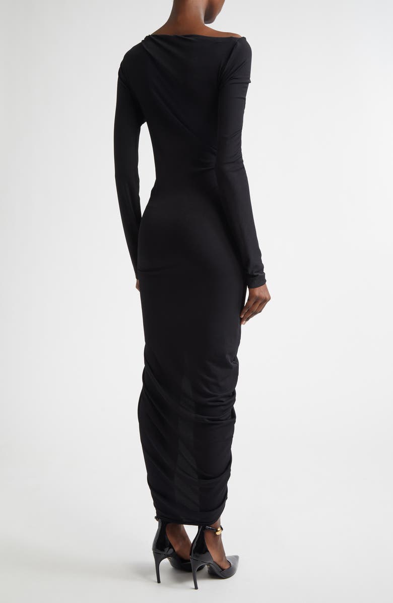 FERRAGAMO Ruched Long Sleeve Jersey Evening Dress, Alternate, color, Nero