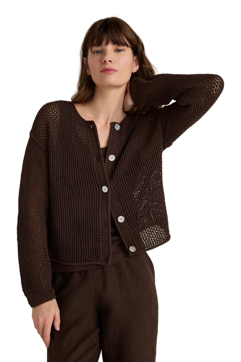 Cotton Blend Open Stitch Cardigan, Main, color, Coffee Bean