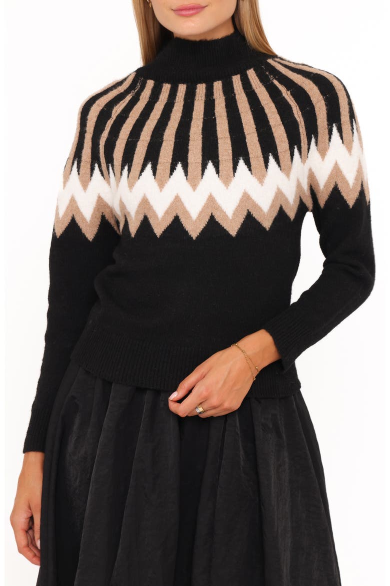 Donner Fair Isle Mock Neck Sweater, Main, color, BLACK