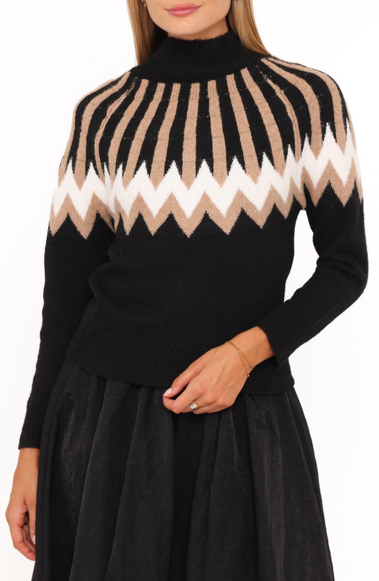 Petal & Pup Donner Fair Isle Mock Neck Sweater, Main, color, Black