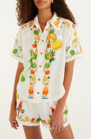FARM Rio Biricutico Scarf Print Short Sleeve Linen Shirt