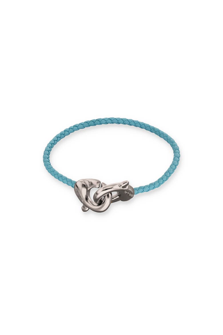 Blue leather strap with sterling silver-plated interlocking carabiner detail, Main, color, Silver