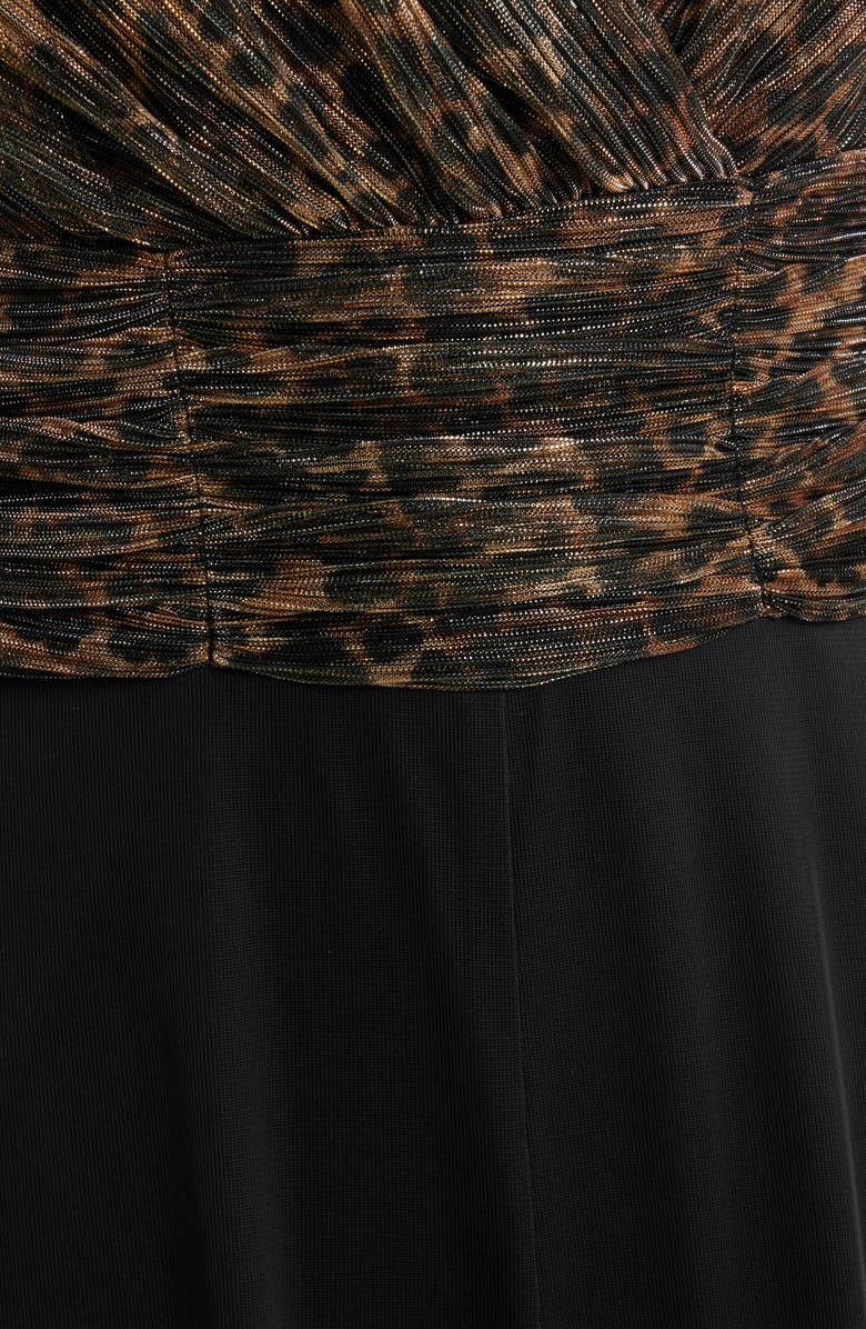 Connected Apparel Metallic Leopard Print Bodice Chiffon Jumpsuit, Alternate, color, Black