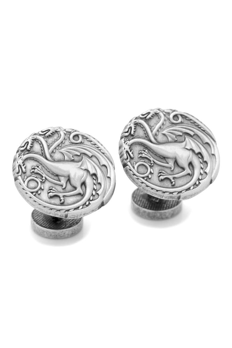 Targaryen Dragon Cuff Links, Main, color, SILVER