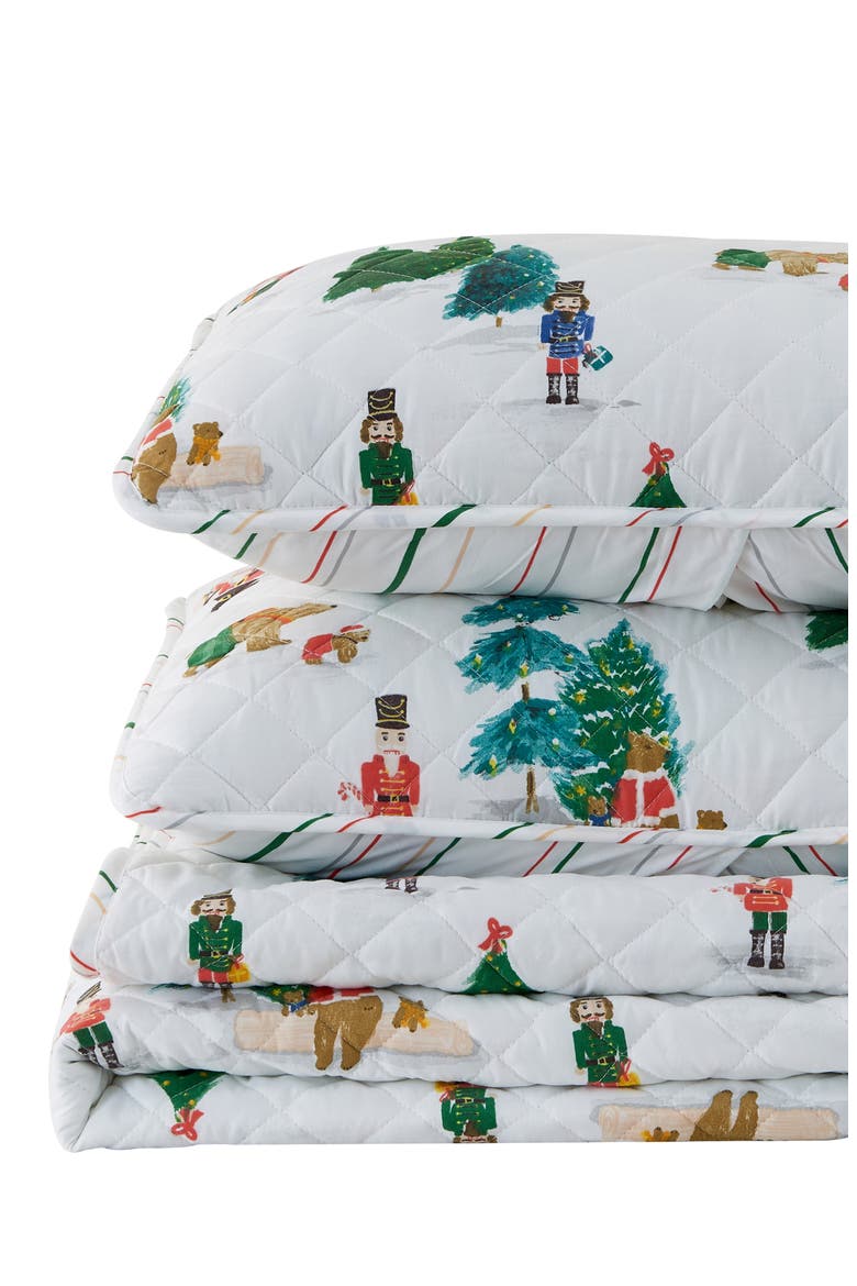 Santa & Friends Reversible Quilt & Sham Set, Main, color, WATERCOLOR SANTA