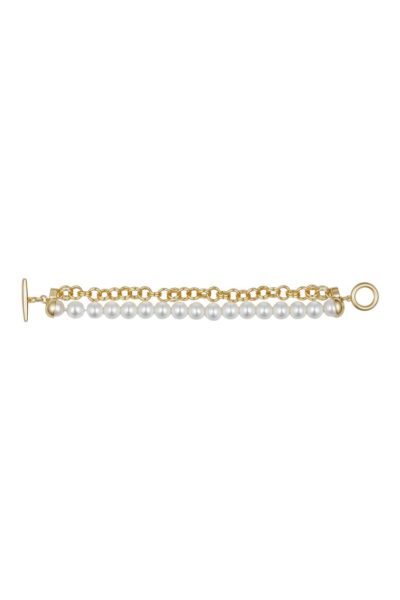 Imitation Pearl Tiered Toggle Bracelet, Alternate, color, GOLD TONE