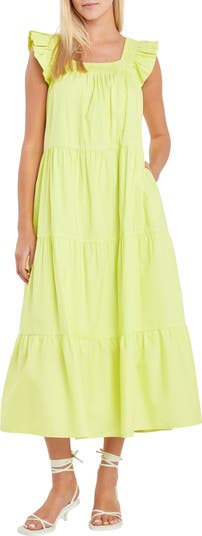 knee length dresses for ladies Mac Duggal Jewel Detail Crepe Ruffle Hem Midi Dress