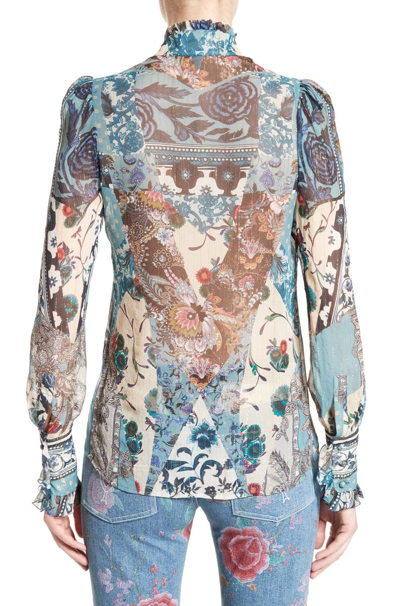 Roberto Cavalli Patchwork Print Silk Top, Alternate, color, 