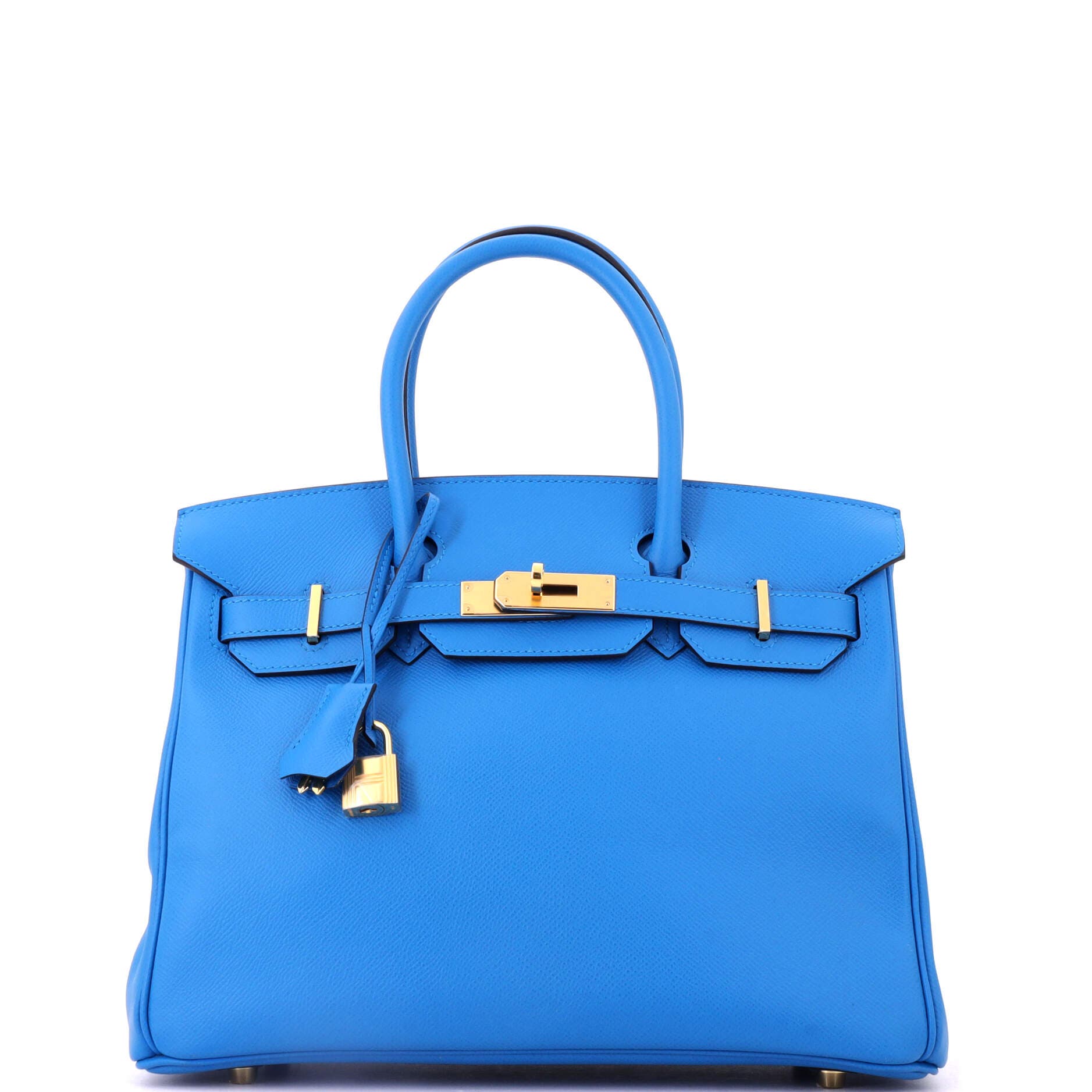 Pre-Owned Hermes Birkin Handbag Blue Epsom with Gold Hardware 30, Main, color, Bleu Zanzibar