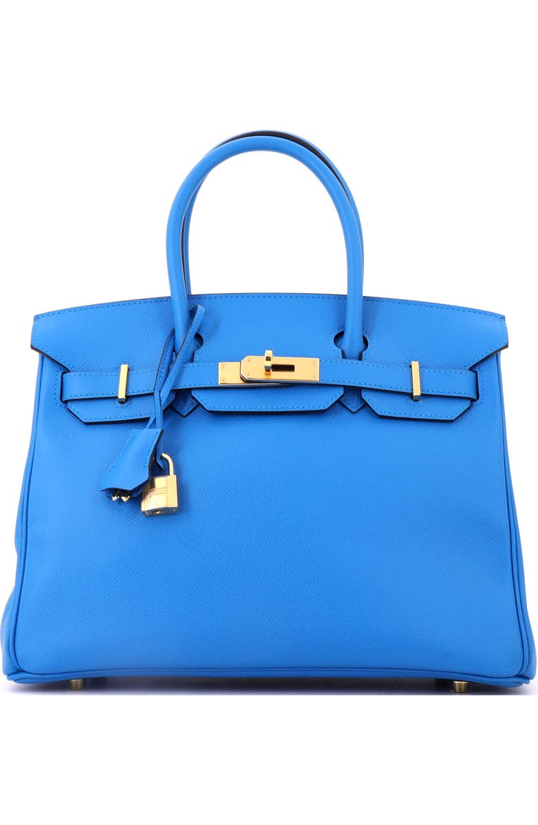 Pre-Owned Hermes Birkin Handbag Blue Epsom with Gold Hardware 30, Main, color, Bleu Zanzibar