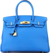 Pre-Owned Hermes Birkin Handbag Blue Epsom with Gold Hardware 30