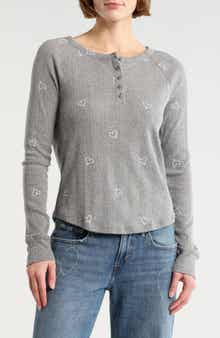 Lucky Brand Heart Print Pointelle Henley