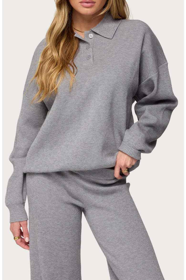 Lorie Oversize Rib Knit Polo, Main, color, GRAY-MELANGE