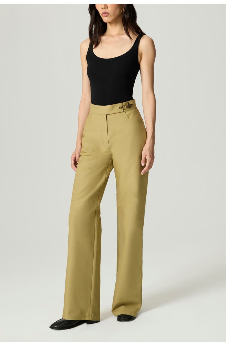 Nocturne Side-Buckle High-Waist Wide Trousers, Alternate, color, Olive Green