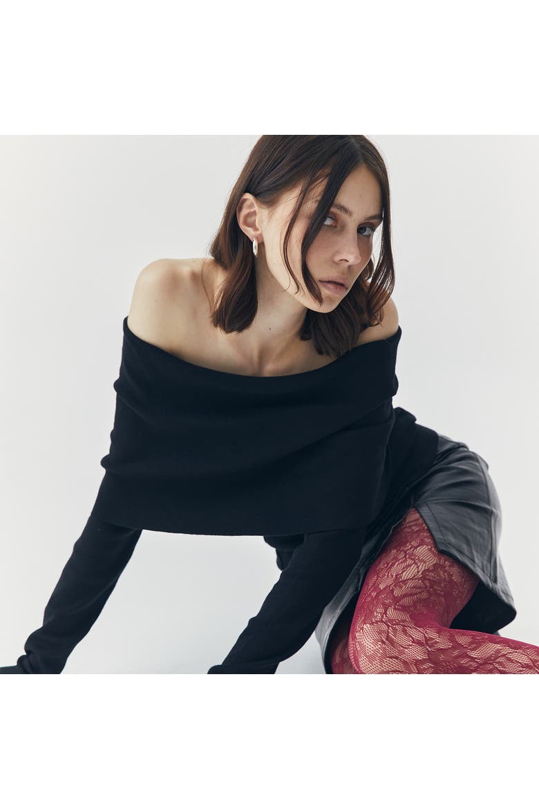 Sia Off Shoulder Knit Top, Alternate, color, Black