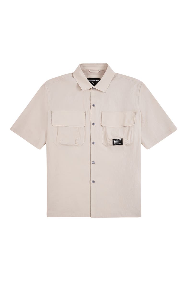 Utility Short Sleeve Button-Up Shirt, Main, color, SAND