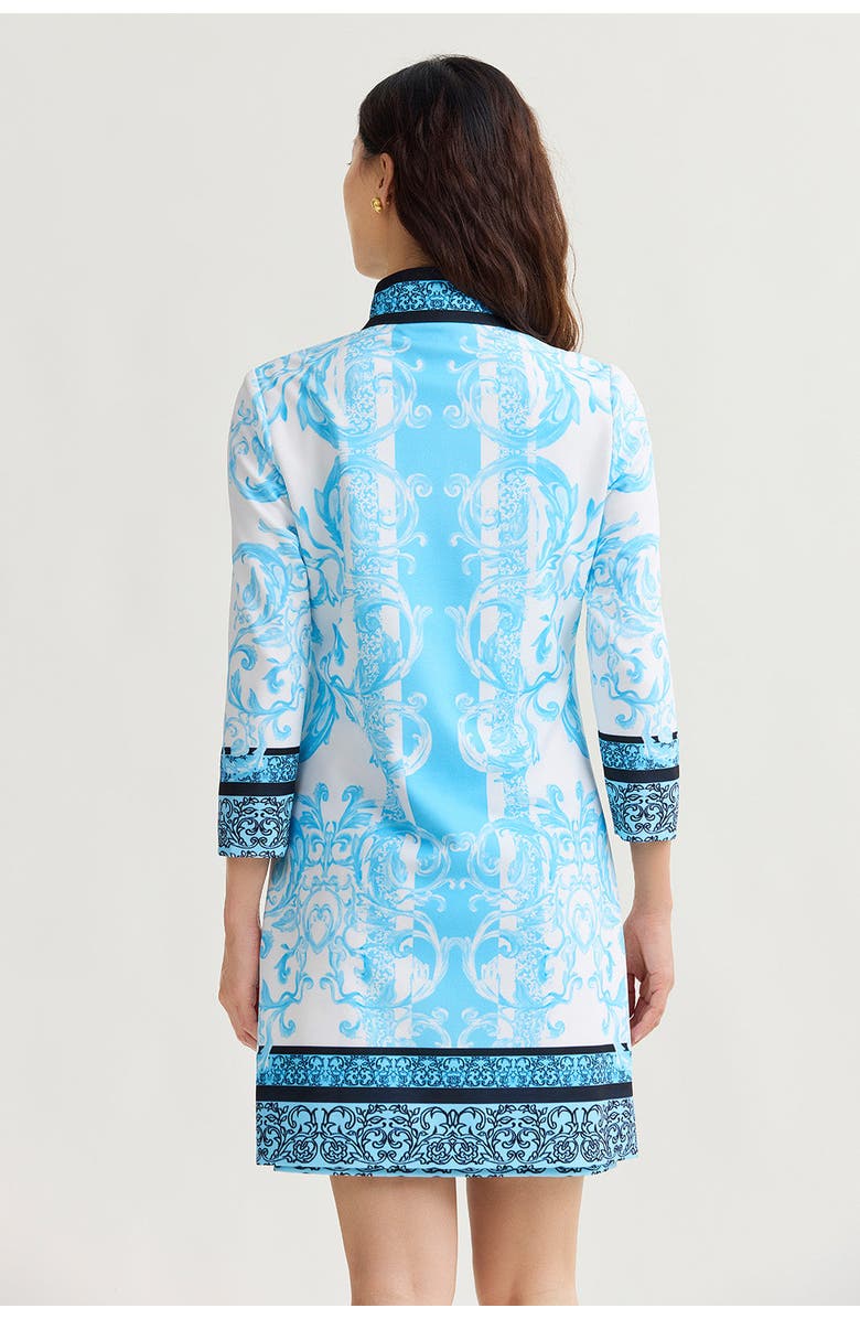 Ming Wang Heritage Lined Printed Stretch Deco Crepe Jacket, Alternate, color, Serene/White/Black