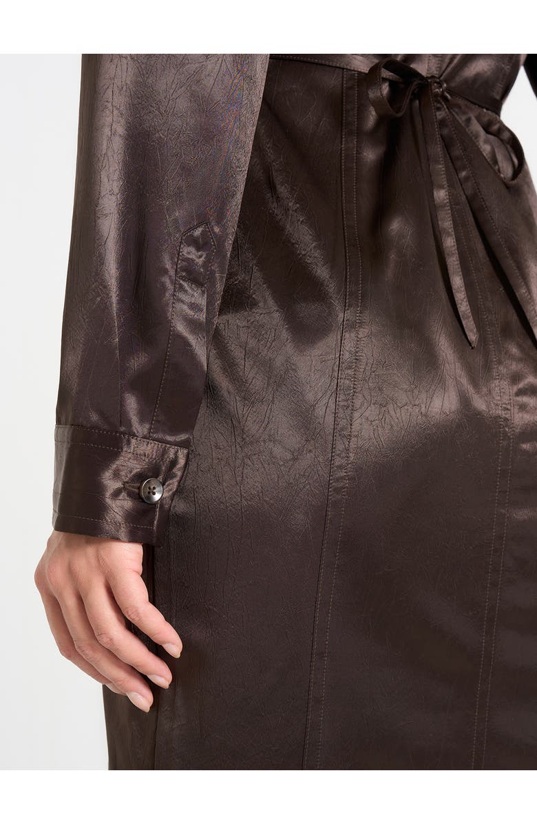 Manière De Voir Etta Crinkled Satin Midaxi Shirt Dress, Alternate, color, Dark Brown