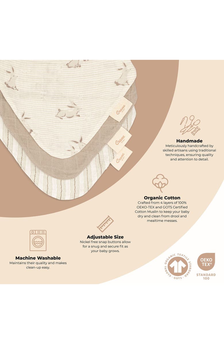 CRANE BABY Avery 3-Pack Cotton Muslin Bandana Bibs, Alternate, color, 