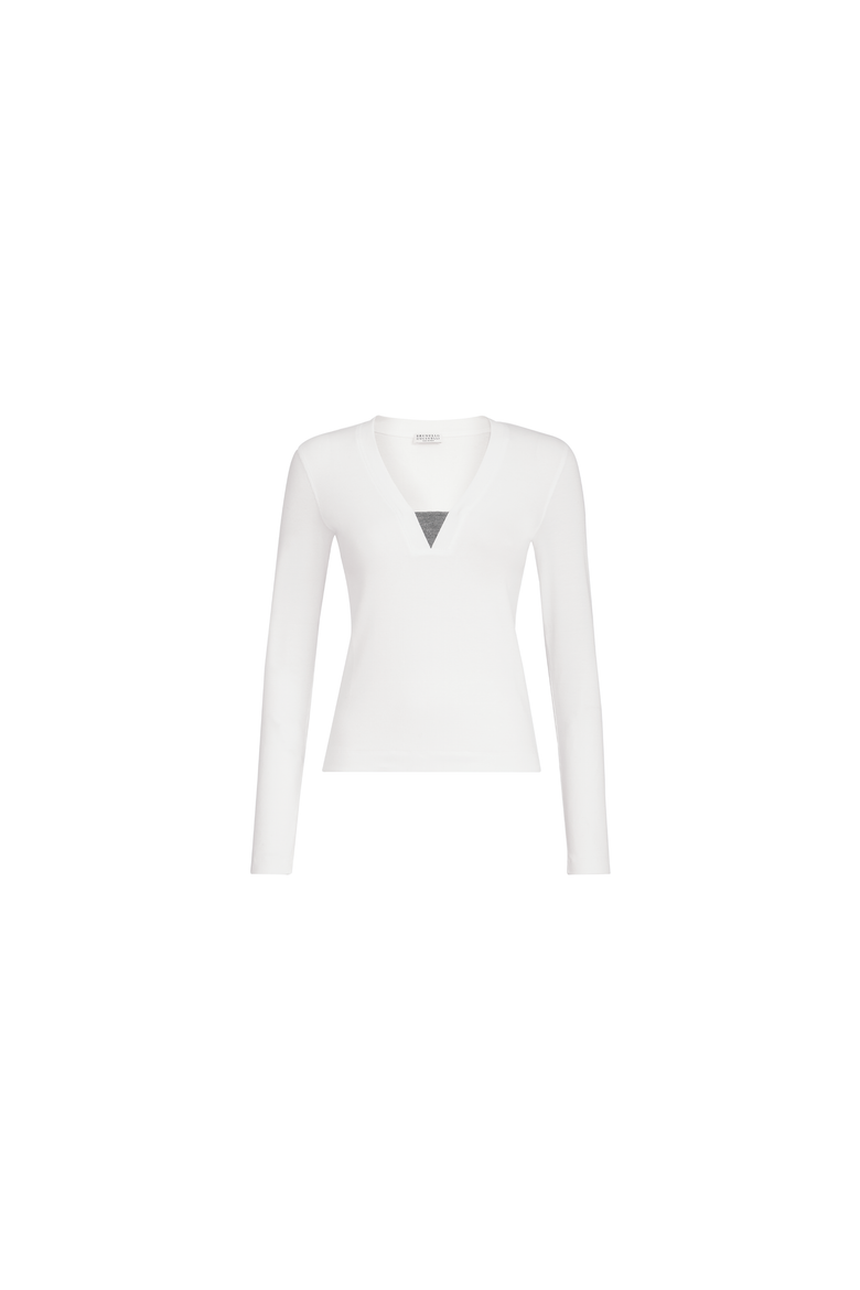 Stretch cotton ribbed jersey top with precious insert, Alternate, color, White