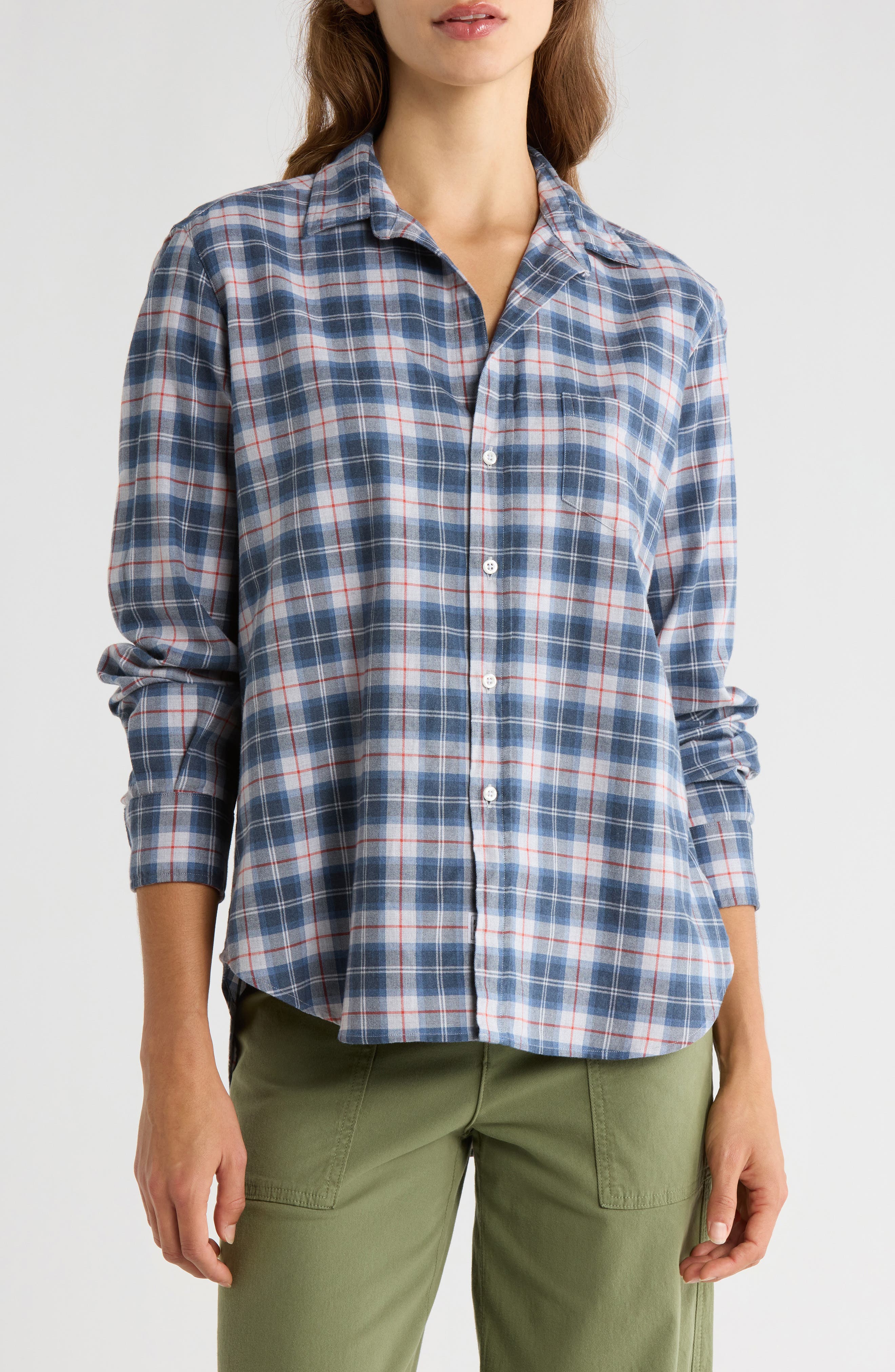 Frank & Eileen Eileen Relaxed Button-Up Shirt in Grey Red Plaid 