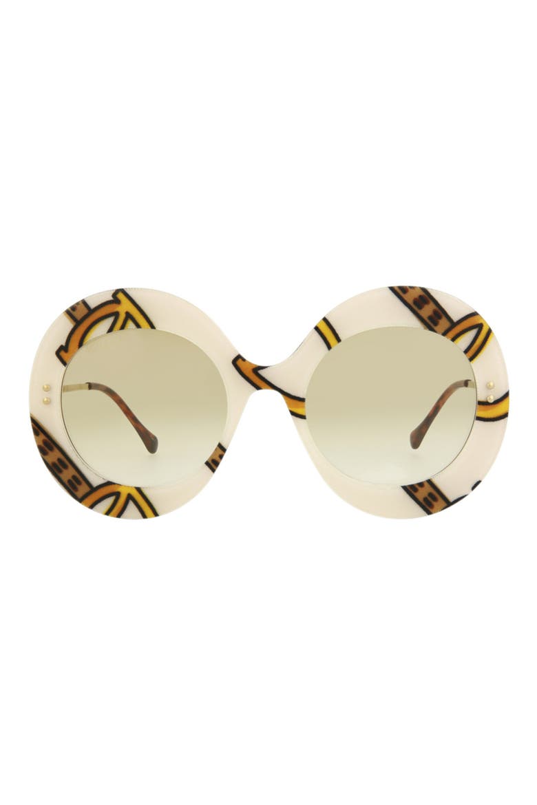 GG0894S 61mm Round Sunglasses, Main, color, IVORY GOLD BROWN