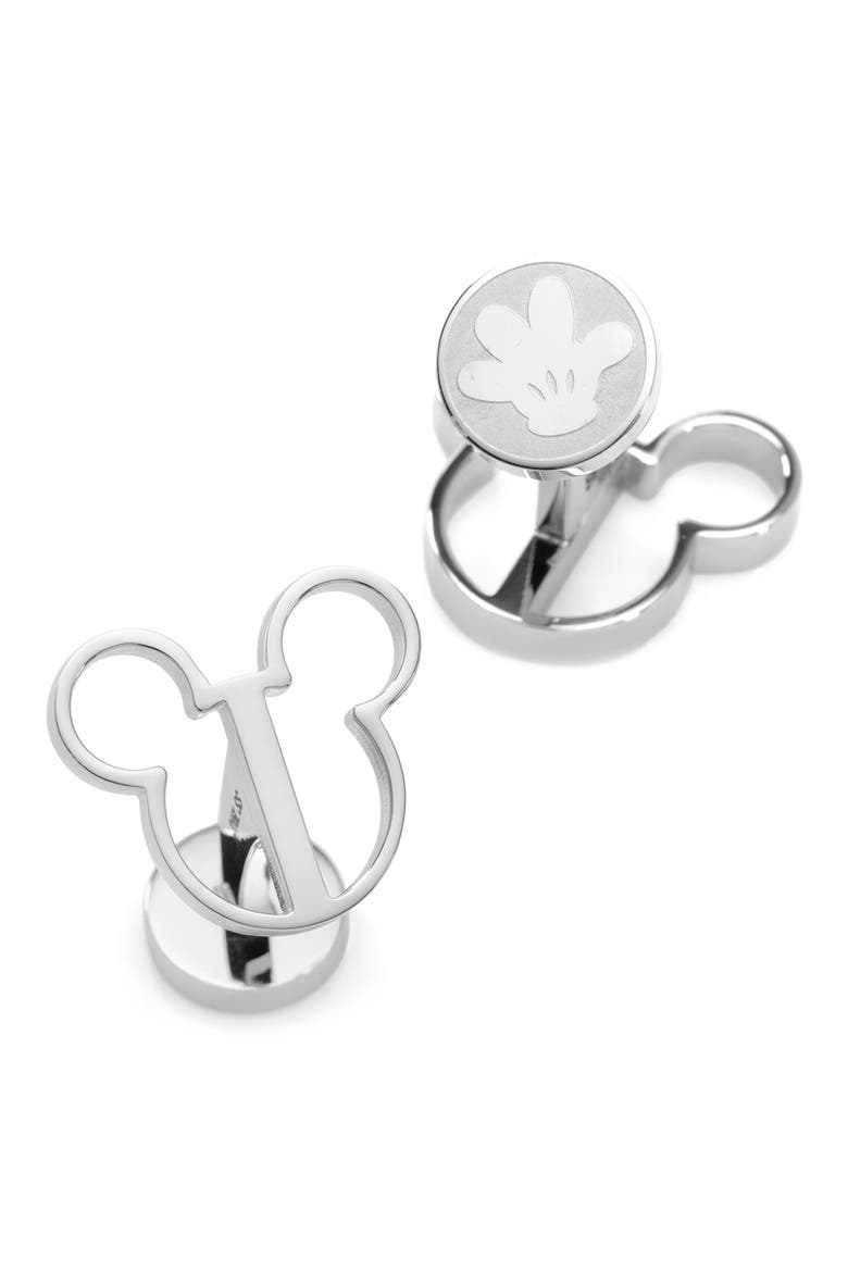 Mickey Mouse Silhouette Cuff Links, Alternate, color, SILVER