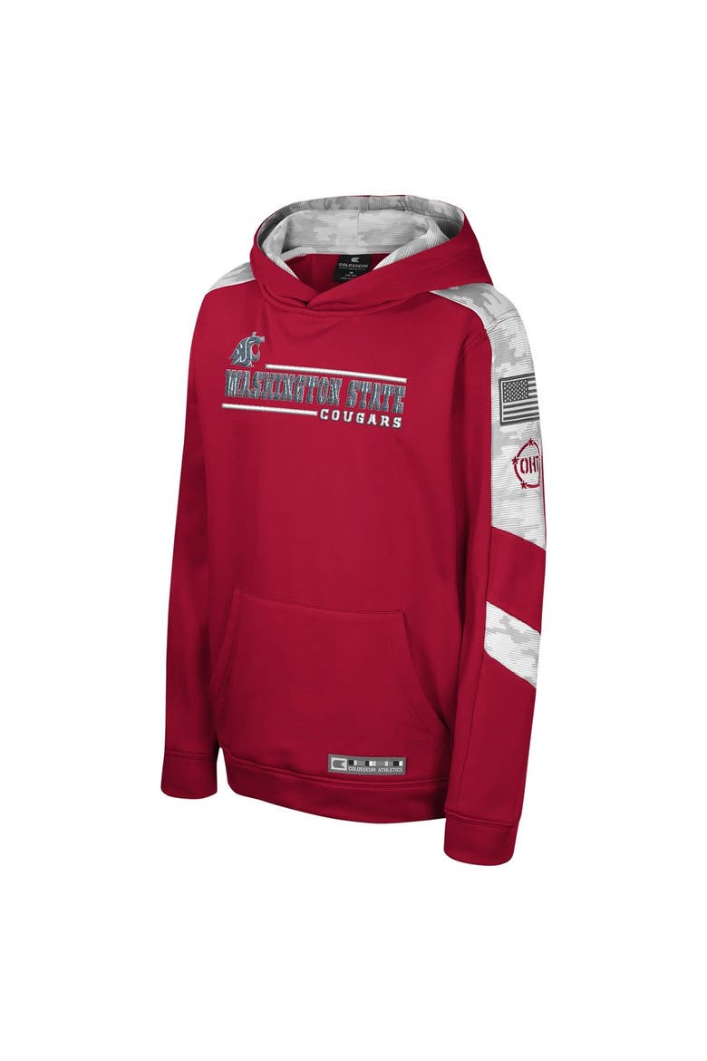 Youth Colosseum Crimson Washington State Cougars OHT Military Appreciation Cyclone Digital Camo Pullover Hoodie, Alternate, color, Crimson