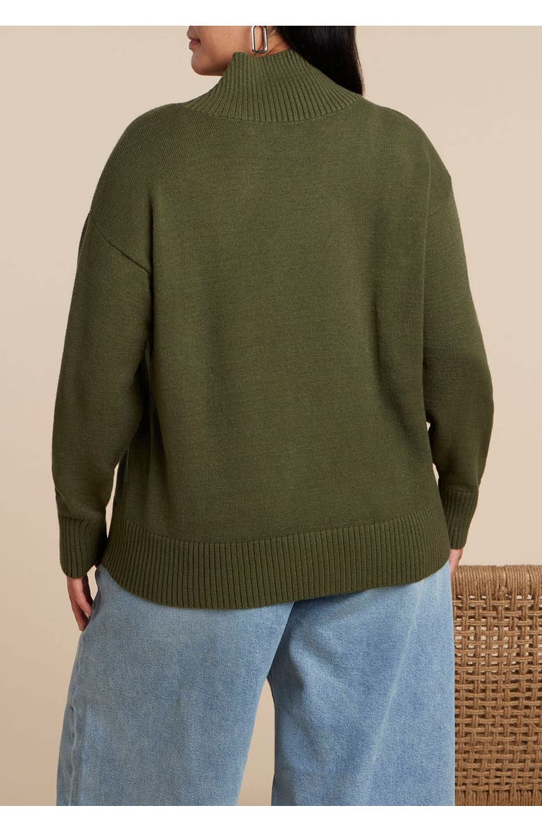 ELOQUII Overlap Mockneck Sweater, Alternate, color, Dark Forest Green