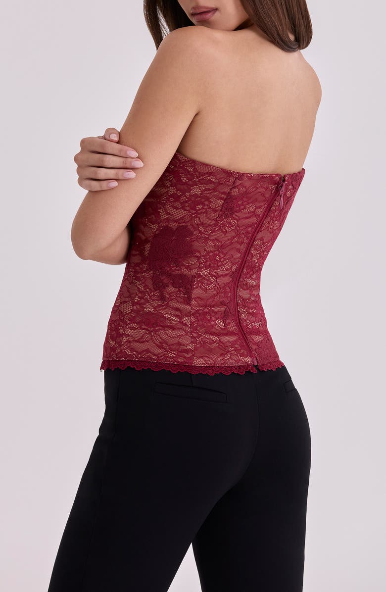 HOUSE OF CB Yara Strapless Lace Corset Top, Alternate, color, Wine