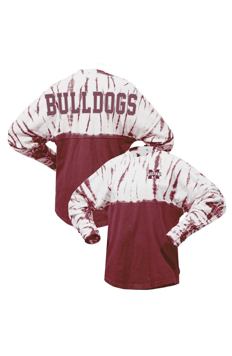 SPIRIT JERSEY Women's Maroon Mississippi State Bulldogs Tie-Dye Long Sleeve Jersey T-Shirt, Main, color, Maroon