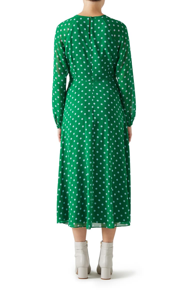Addison Polka Dot Long Sleeve Midi Dress, Alternate, color, GREEN