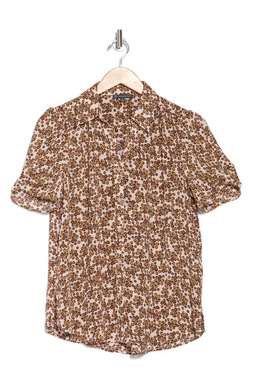 ADRIANNA PAPELL ADRIANNA PAPELL PATTERNED PINCH SLEEVE BUTTON-UP SHIRT 