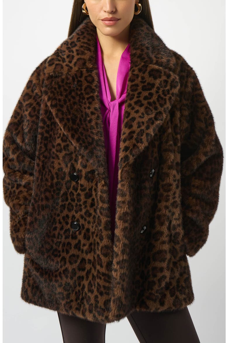Leopard Print Faux Fur Double Breasted Coat, Main, color, BEIGE/ BLACK