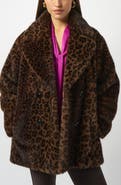 Joseph Ribkoff Leopard Print Faux Fur Double Breasted Coat
