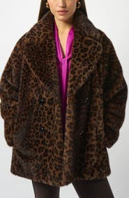 Joseph Ribkoff Leopard Print Faux Fur Double Breasted Coat