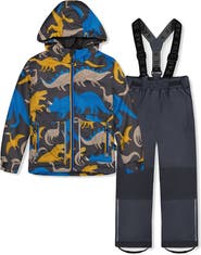 Deux par Deux Dinosaur Chill Lightweight Jacket & Foot Strap Pants Two Piece Snowsuit