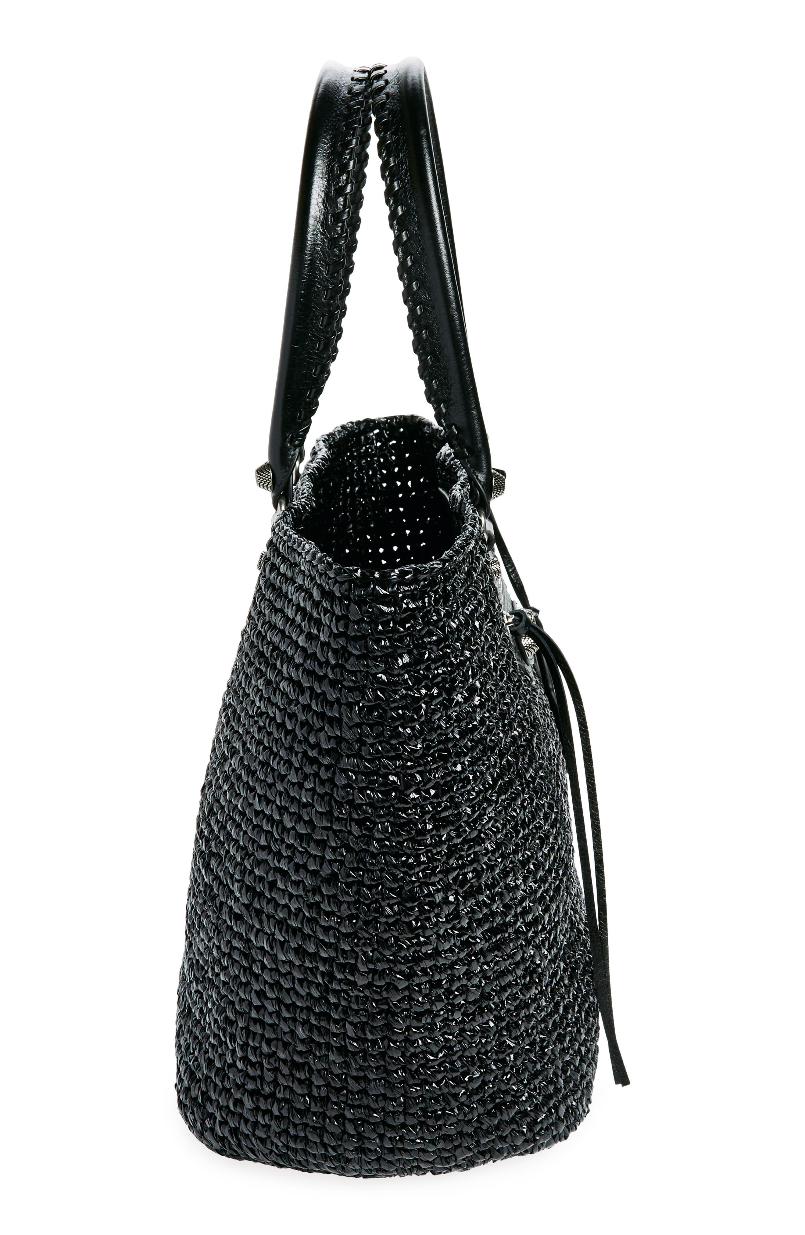 Le Cagole Nylon Raffia Tote, Alternate, color, BLACK