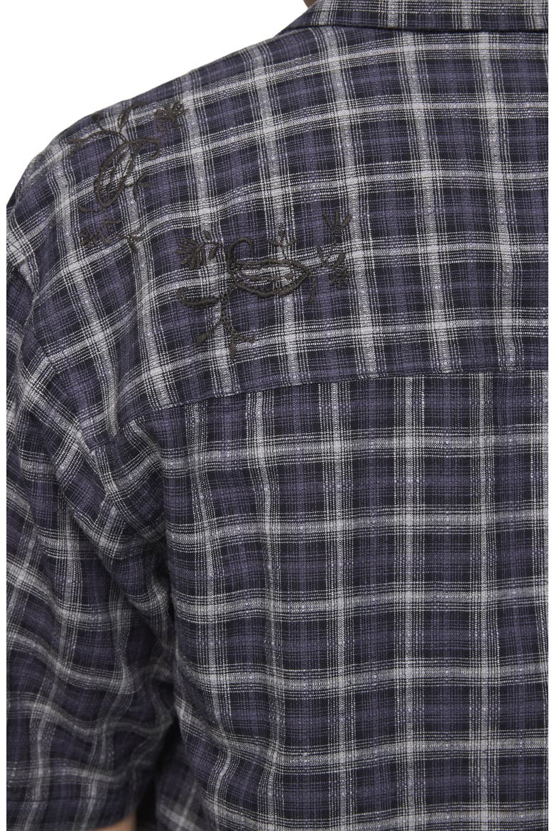 Embroidered Plaid Short Sleeve Boxy Shirt, Alternate, color, NAVY MULTI PLAID