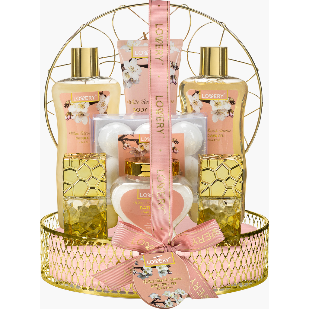 Lovery White Rose And Jasmine Bath And Body Gift Basket In Multi